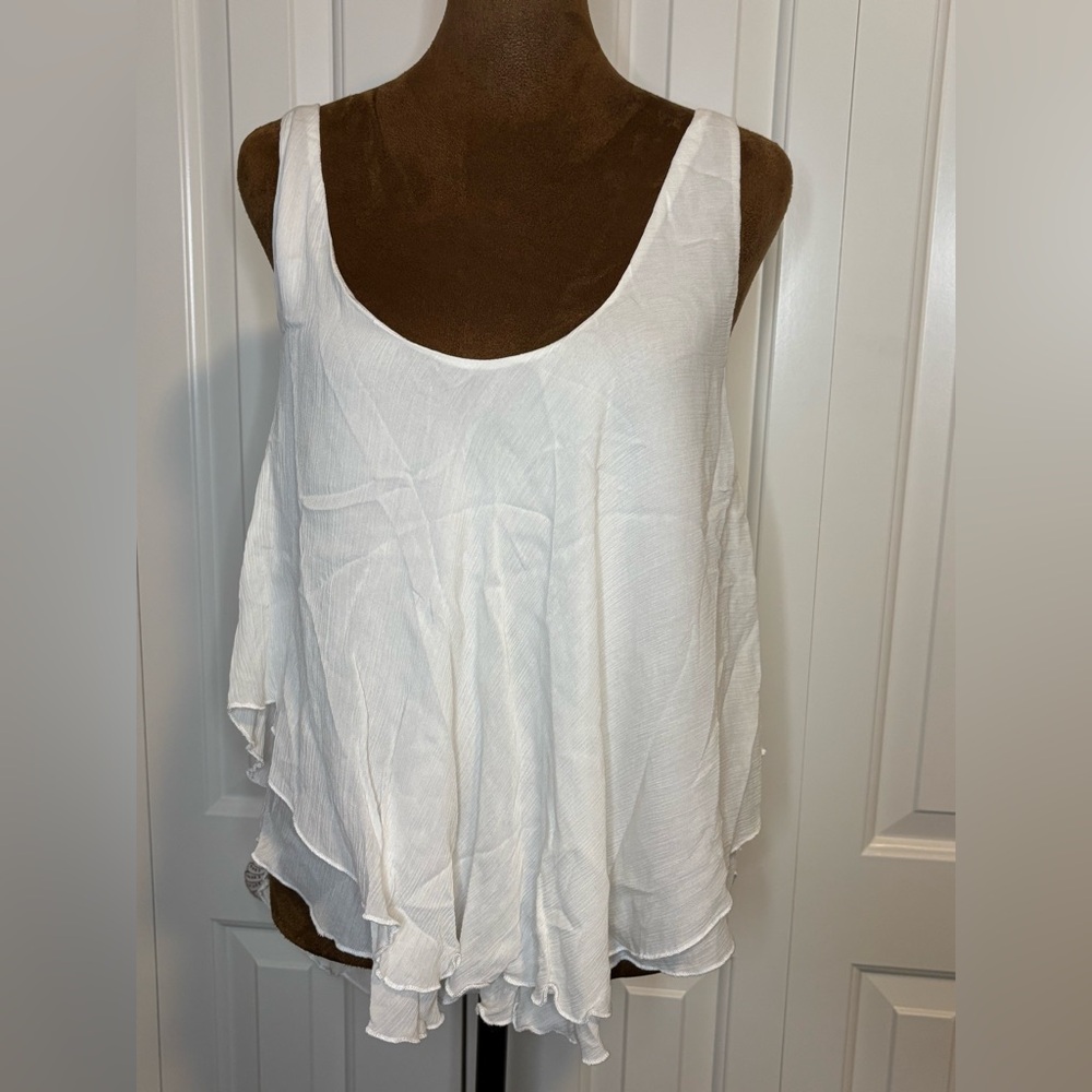 Free People White Layered Low Back Tank Top size Small NWT